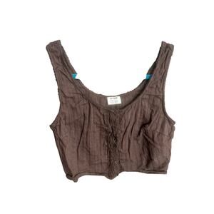 Cotton On Crop Tank Top Brown Button Fairy Cottage Peasant Forest Coquette Sz 2